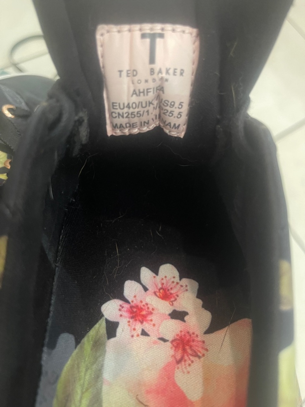 Ted Baker Black Slip-On Sneakers with Floral Insole